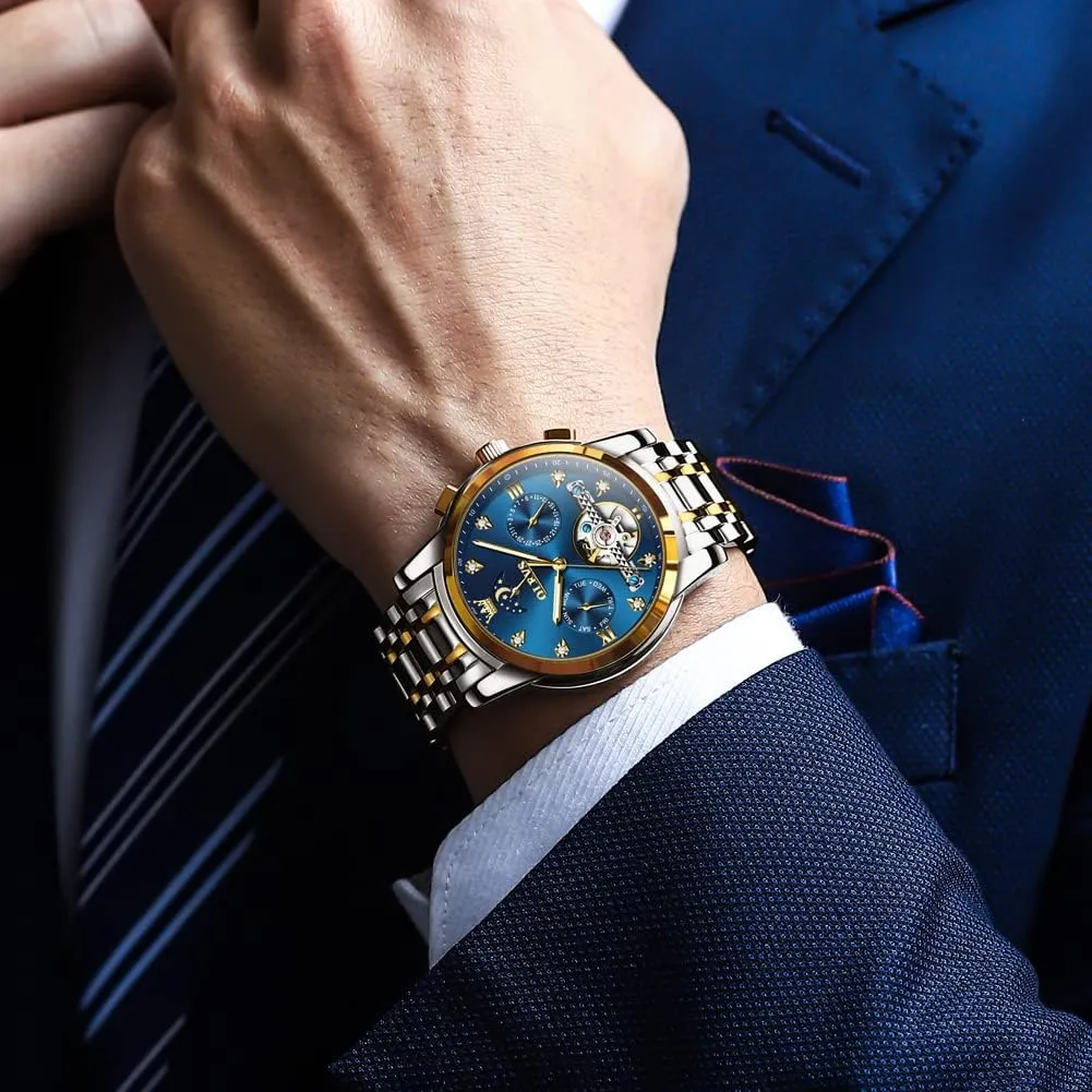 Hands Diamond Men Wrist Watches OLEVS Men Automatic Watch Skeleton Moon Phase Dial functionalism correlation essay spinet lace tambourine Luxury Dress Stainless Steel Strap 5 