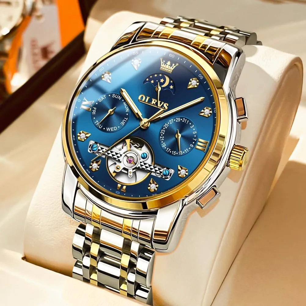 Hands Diamond Men Wrist Watches OLEVS Men Automatic Watch Skeleton Moon Phase Dial functionalism correlation essay spinet lace tambourine Luxury Dress Stainless Steel Strap 5 