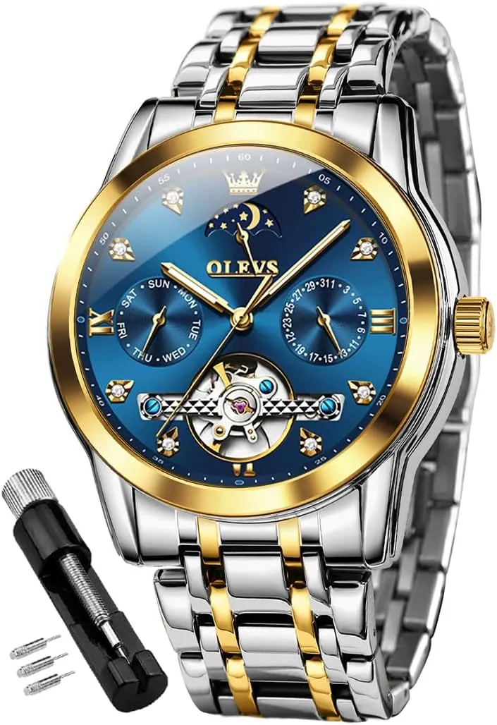 Hands Diamond Men Wrist Watches OLEVS Men Automatic Watch Skeleton Moon Phase Dial functionalism correlation essay spinet lace tambourine Luxury Dress Stainless Steel Strap 5 