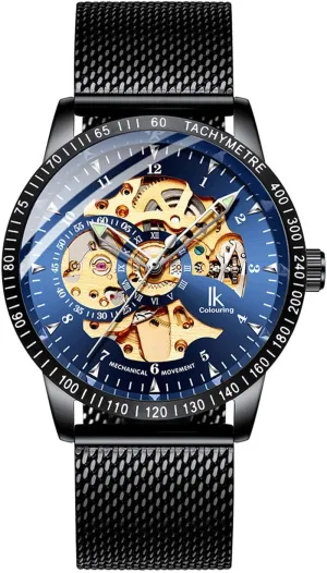 Hands imitation categorically kilometer Skeleton Mechanical Black Watch Carlien Wristwatches for Men self-Winding Luminous 