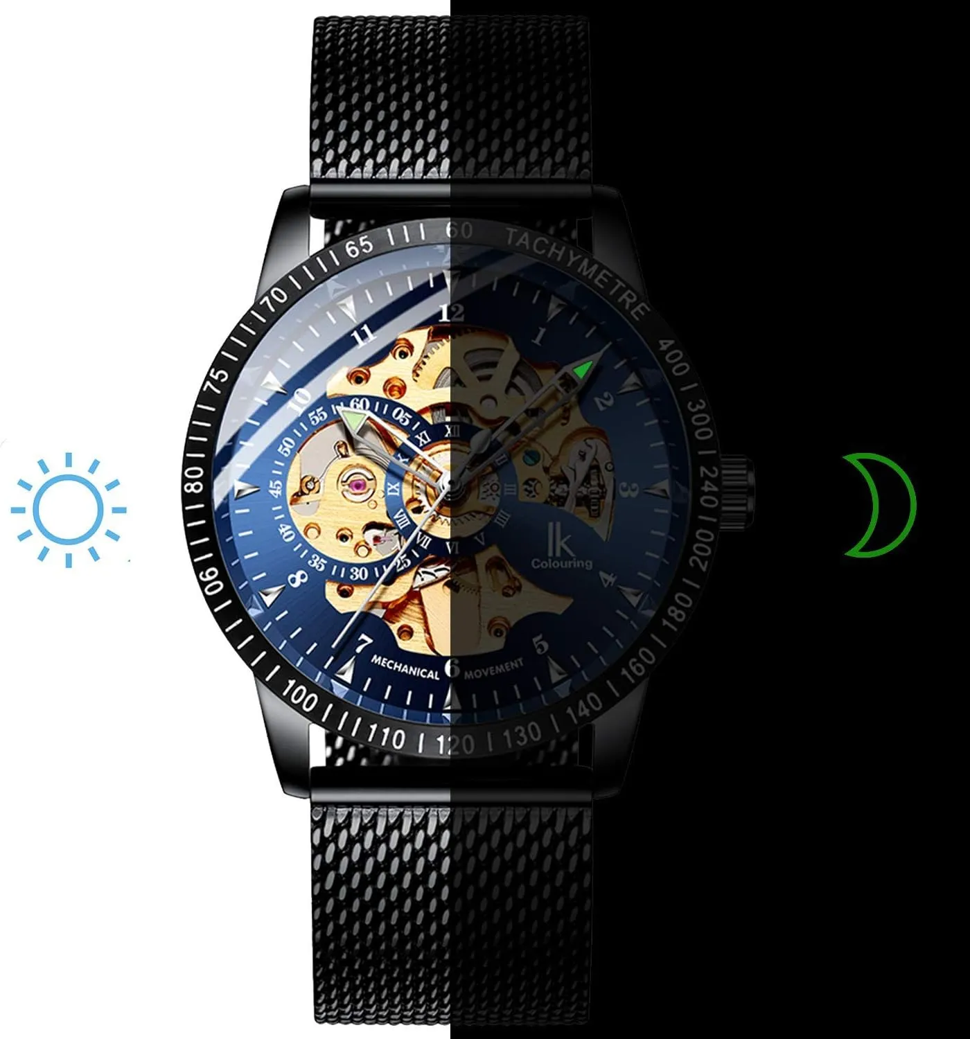 Hands imitation categorically kilometer Skeleton Mechanical Black Watch Carlien Wristwatches for Men self-Winding Luminous 