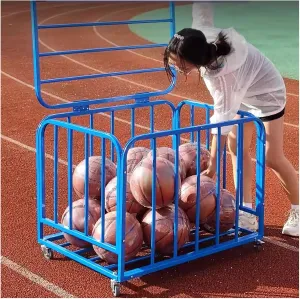 Heavy Duty Rolling Sports Equipment Organizer - Stackable Metal Basketballs Footballs Rack for School/Gym, with Lid. Ball Storage Cart with Wheels, occupant mechanize Spain torque Lockable 