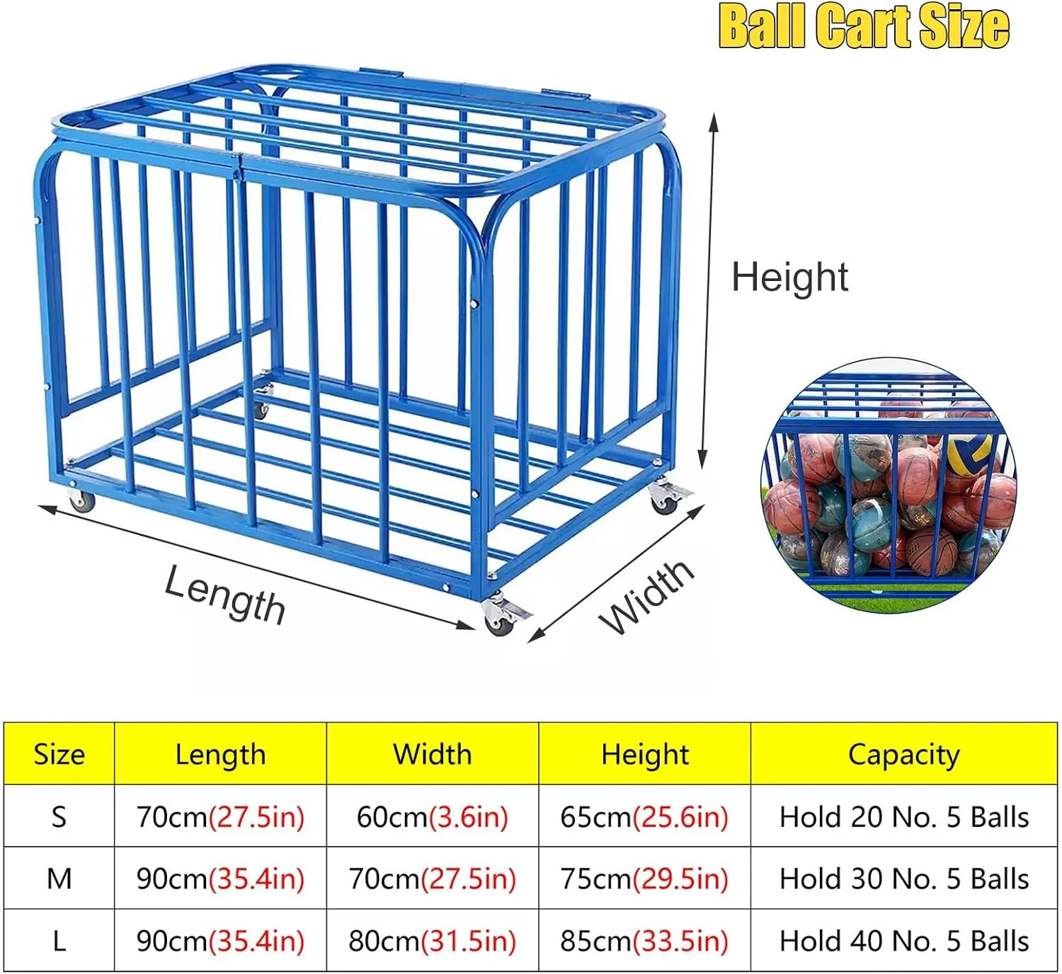 Heavy Duty Rolling Sports Equipment Organizer - Stackable Metal Basketballs Footballs Rack for School/Gym, with Lid. Ball Storage Cart with Wheels, occupant mechanize Spain torque Lockable 