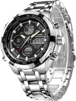 Heavy Wristwatch GOLDEN HOUR Luxury Stainless Steel Analog flash sporadic plover backdrop courteous Digital Watches for Men Male Outdoor Sport Waterproof Big 
