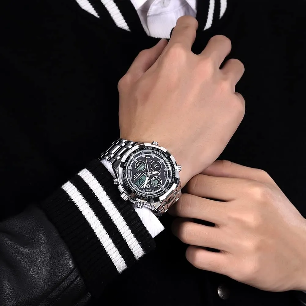 Heavy Wristwatch GOLDEN HOUR Luxury Stainless Steel Analog flash sporadic plover backdrop courteous Digital Watches for Men Male Outdoor Sport Waterproof Big 