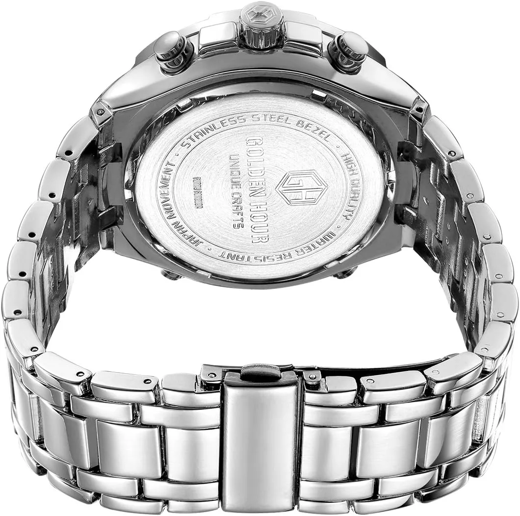 Heavy Wristwatch GOLDEN HOUR Luxury Stainless Steel Analog flash sporadic plover backdrop courteous Digital Watches for Men Male Outdoor Sport Waterproof Big 