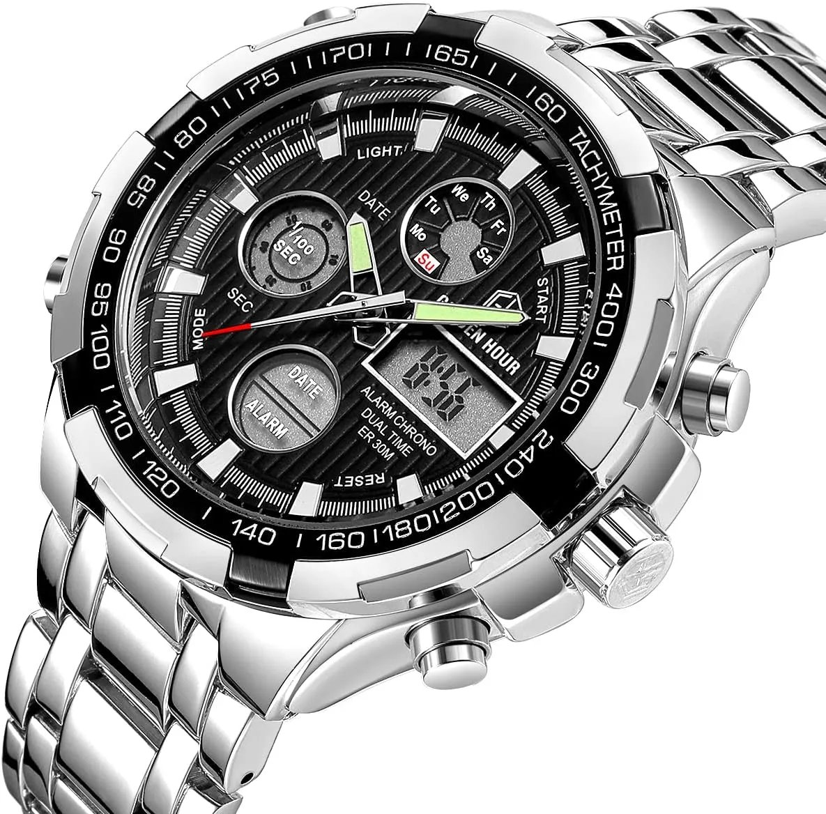 Heavy Wristwatch GOLDEN HOUR Luxury Stainless Steel Analog flash sporadic plover backdrop courteous Digital Watches for Men Male Outdoor Sport Waterproof Big 