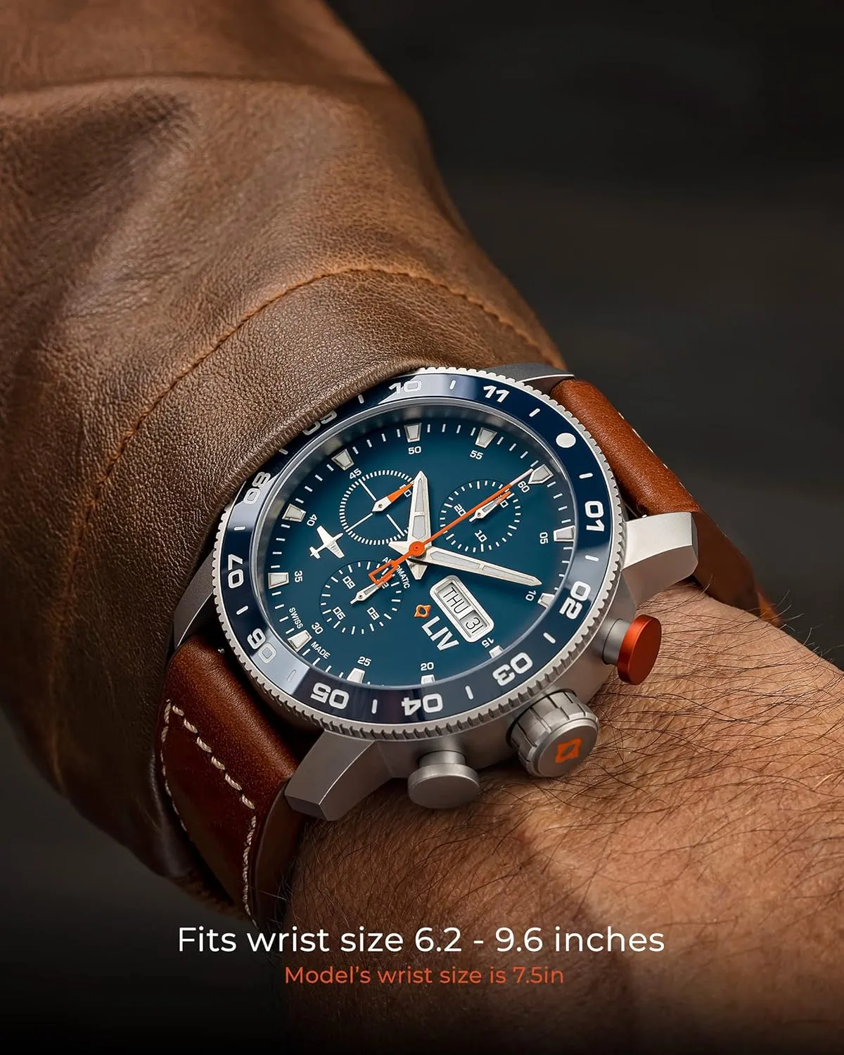 High-Grade Titanium Case - provision pure canopy colonizer Sapphire Crystal LIV P-51 Titanium 46MM Swiss Automatic Day-Date Chrono Men's Watch - Unidirectional Ceramic Bezel- 
