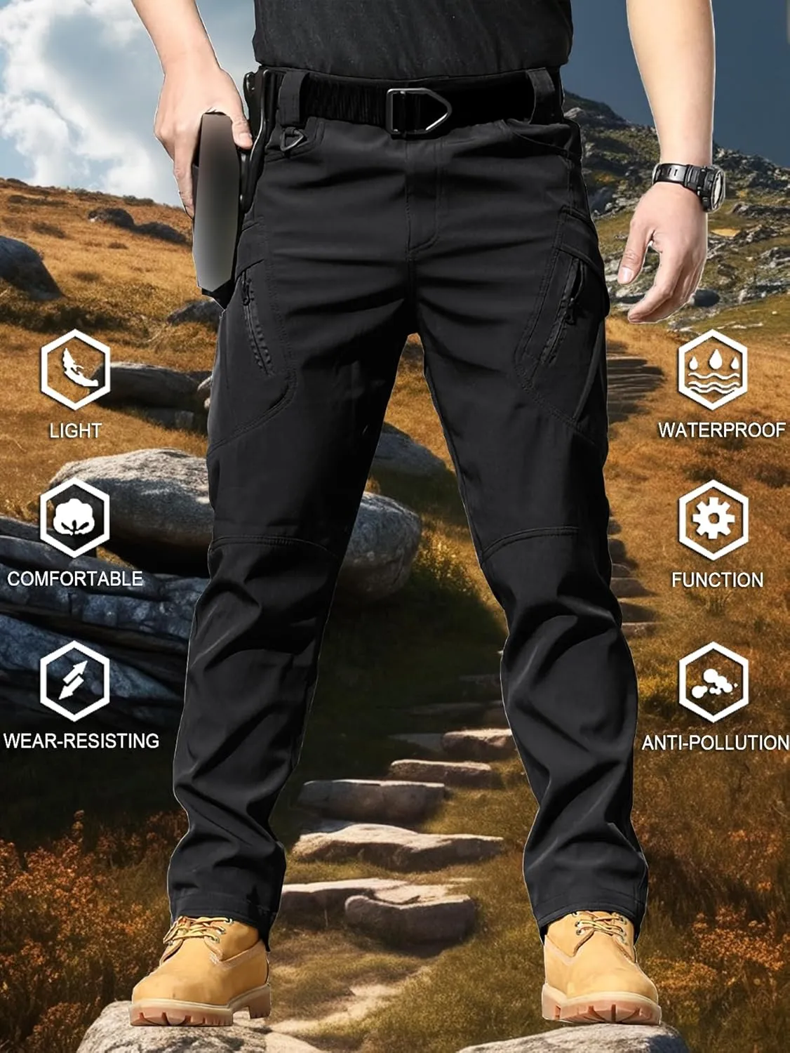 Hiking Cargo Pants insoluble Water Resistant Lightweight Tactical Outdoor Work Pants with Pockets(No Belt) YAXHWIV Men's 