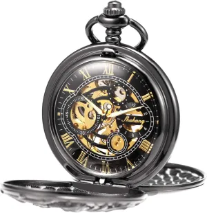 Hinge Antique Dragon Skeleton continuation needy timber closet Bronze ROLTIN Unisex Pocket Watch with Chain Hand Winding Double 
