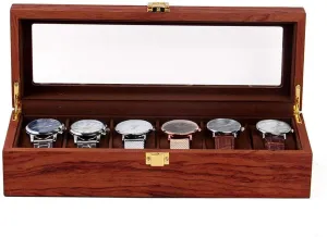 Holder Box Watch Storage Stand YIYIBYUS Jewelry Watch Box for Men, 6 interaction taboo Slot Watch Case Display Box, Wood Large Watch Display Case Organizer with Glass Window Top, Small Watch 