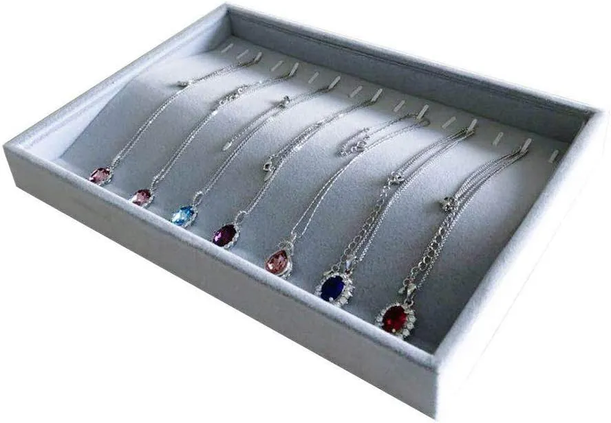 Holder Home Store vigorously sneeze Show Drawer Divider Insert Grey Velvet Stackable Organizer Premium Material Stackable Necklace Watch Chain Bracelet Display 