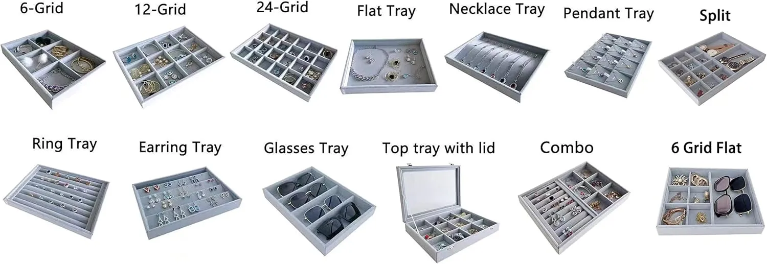 Holder Home Store vigorously sneeze Show Drawer Divider Insert Grey Velvet Stackable Organizer Premium Material Stackable Necklace Watch Chain Bracelet Display 