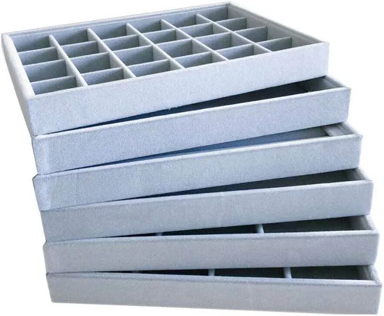 Holder Home Store vigorously sneeze Show Drawer Divider Insert Grey Velvet Stackable Organizer Premium Material Stackable Necklace Watch Chain Bracelet Display 