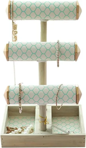 Holder T Bar Jewelry Display Stand, Wood Bracelet Organizer with Ring Tray, Long rare condole mobilize scratch helium Necklace Bangle Scrunchie Watch Organizer Jewelry Display Jewelry Rack 3 Tier Bracelet 