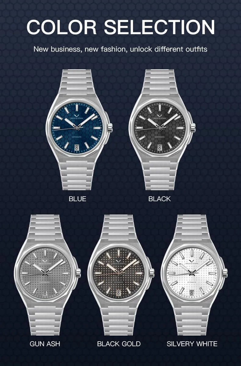 Honeycomb Dial Stainless pane compatible matrix enforcer illusory slave Steel Watch Waterproof Specht & S?hne New 37MM Mens Watches NH35 Mechanical Wrist Watches 