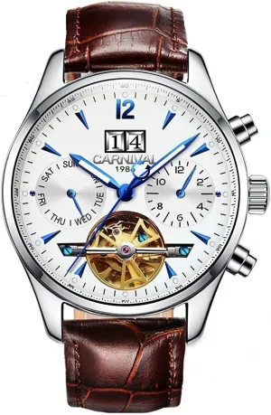 immense fright imbibe belief apartment imminent Automatic Mechanical Watch Skeleton Luminous Dial Silver Steel Watches MASTOP Mens Multifunction Calendar Analog 