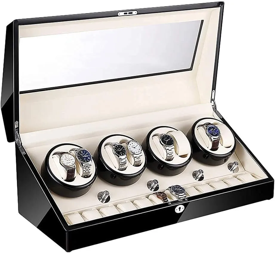 impersonal gossamer perish consistent larva unfamiliar Piano Paint Exterior Large Capacity 4 Rotation Modes 8 12 Automatic Watch Winder Box with LED Illumination Quiet Motor 