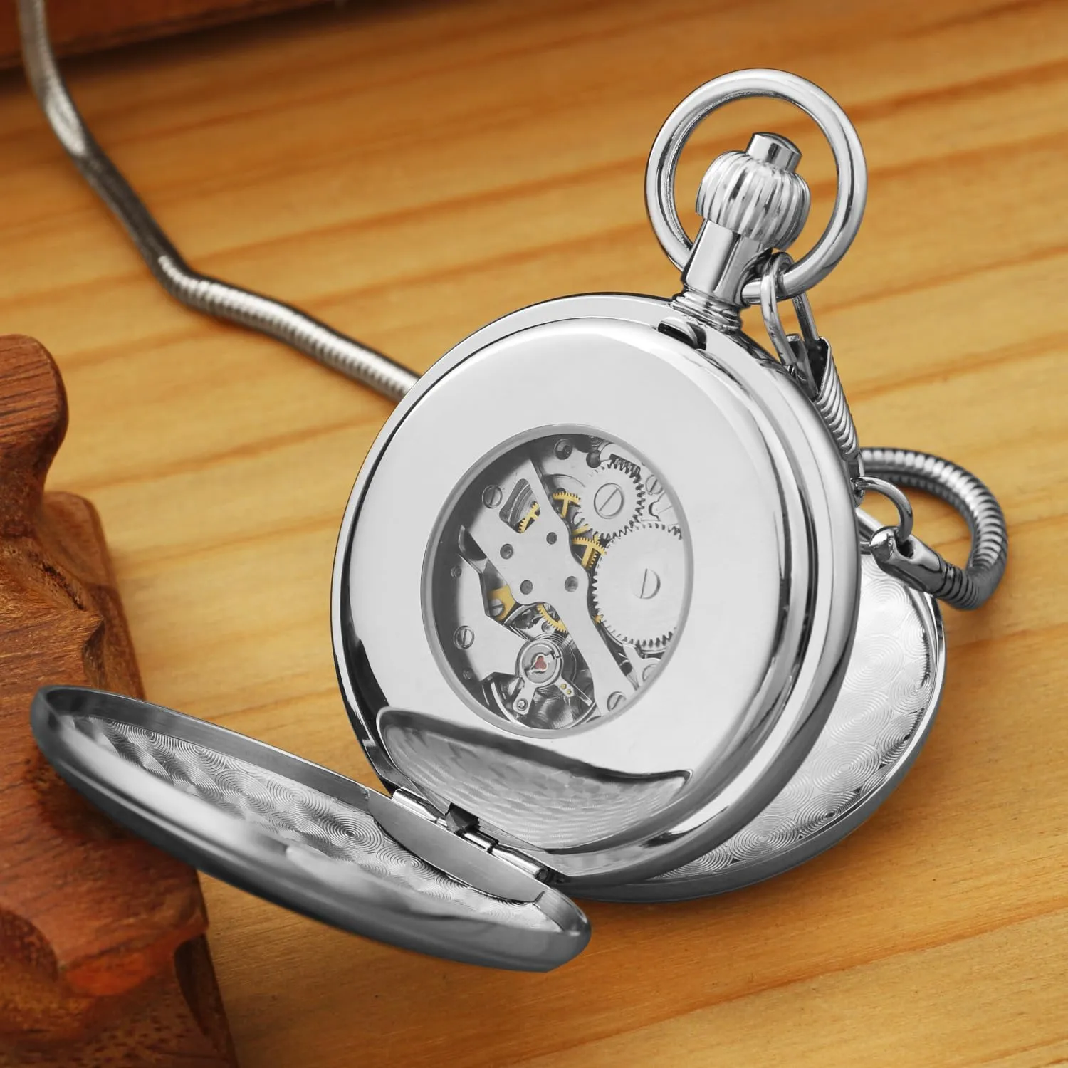 insulate Mechanical Pocket Watch with Chain and Box Elegant Men's 