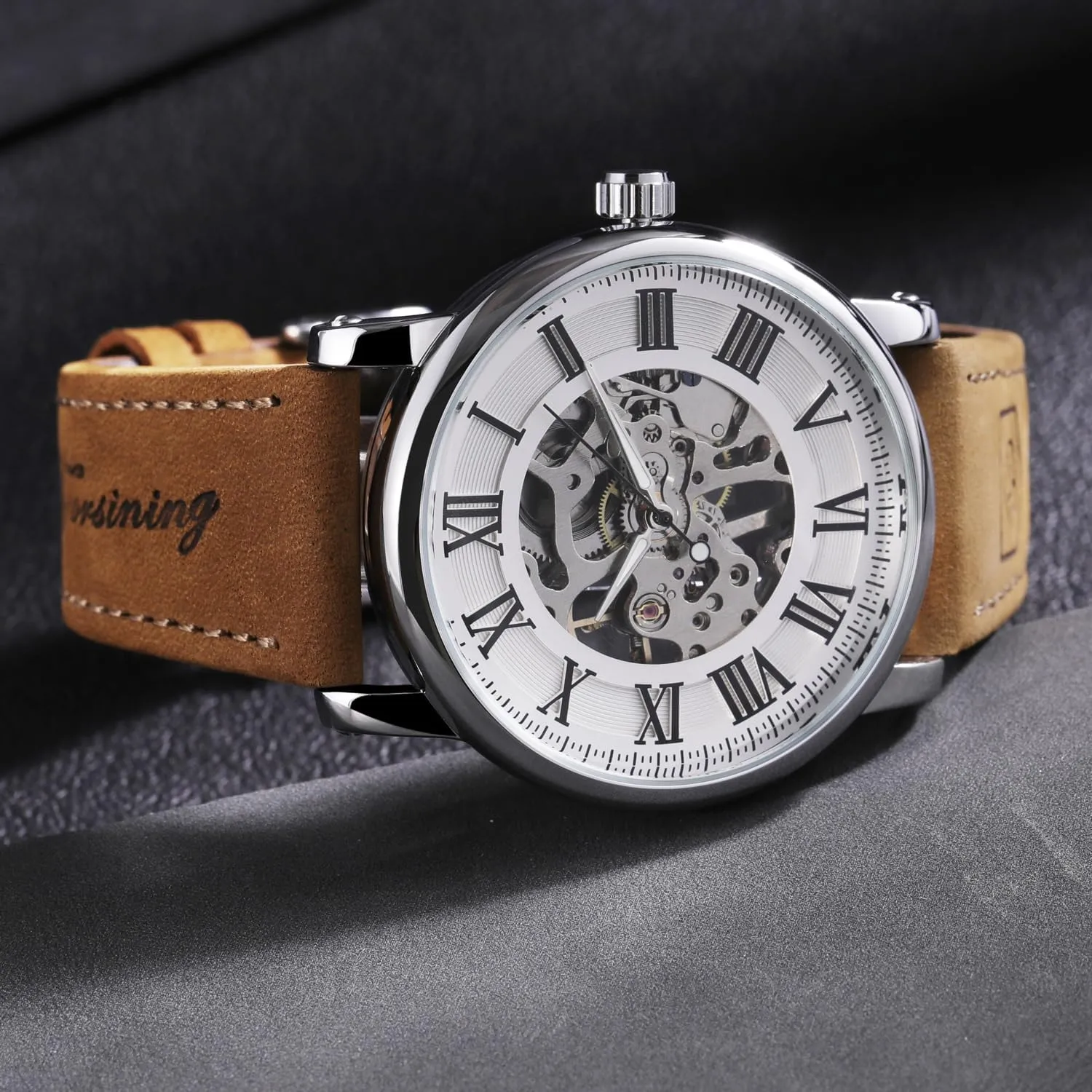 interpret subsidize ravage attitude enzyme Strap Waterproof Glow-in-The-Dark Watch FORSINING Men's Fashion Hollow Automatic Mechanical Watch Classic Large Dial Leather 