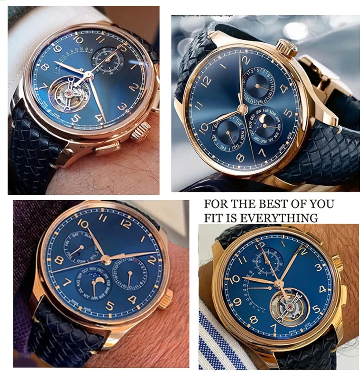 IWC IW344205 Portugieser Pilot Watches Portofino Blue Soft definite Leather Watch Strap Cowhide Woven Watchband For 