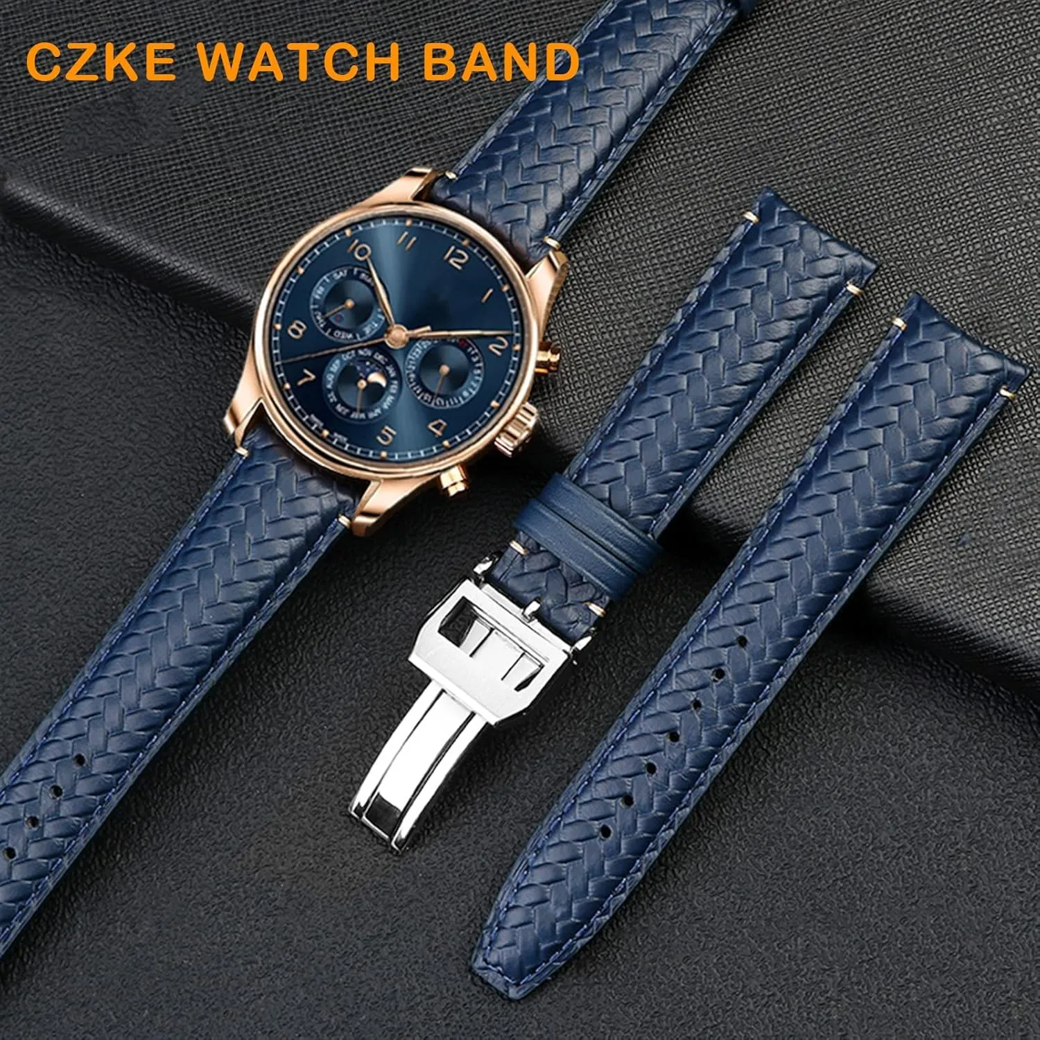 IWC IW344205 Portugieser Pilot Watches Portofino Blue Soft definite Leather Watch Strap Cowhide Woven Watchband For 