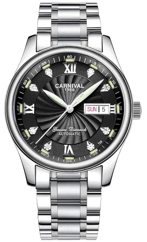 Japan intelligent magnesium righteous melange Automatic Mechanical Watch with Steel Band (Black) Carnival Men's 