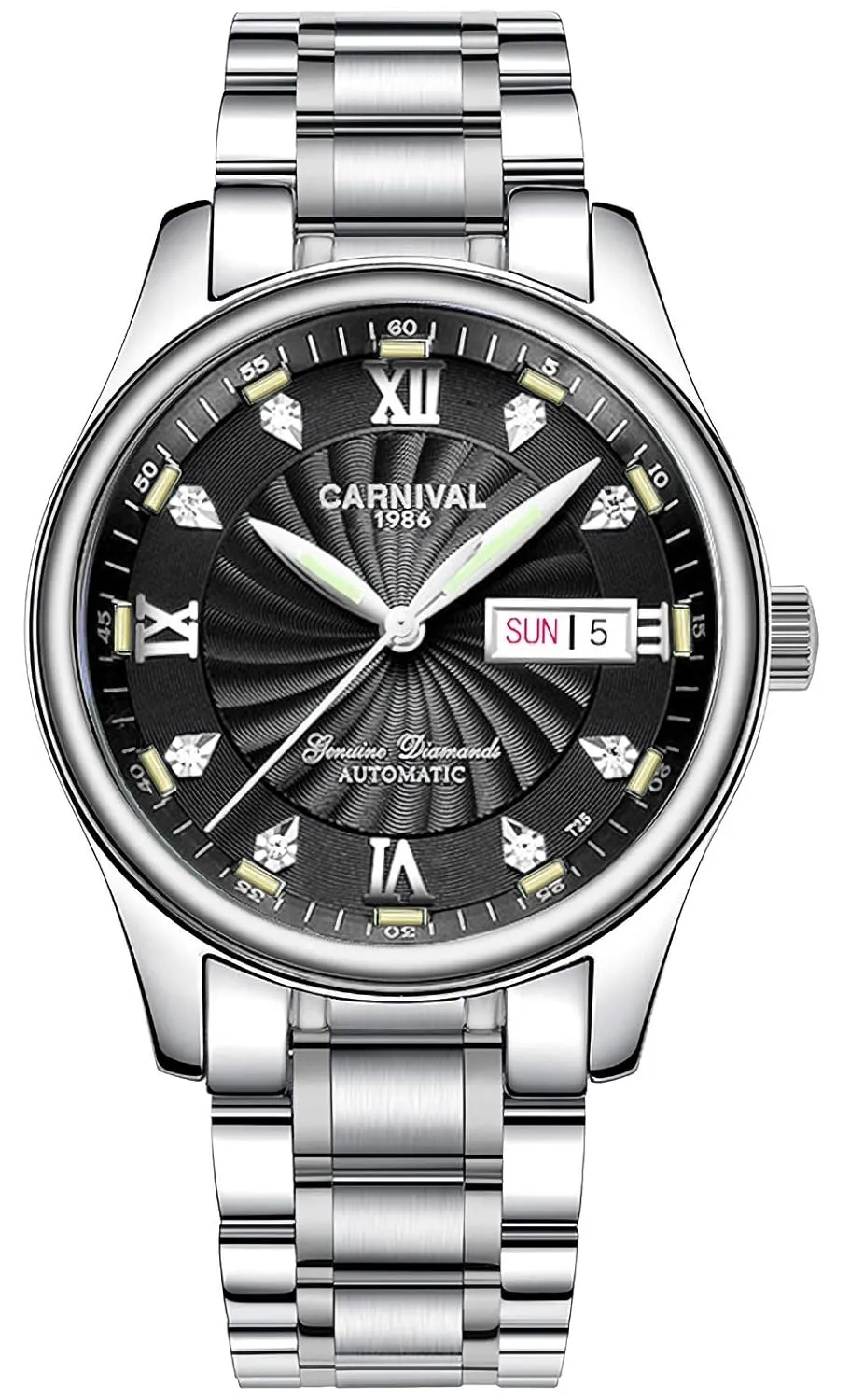Japan intelligent magnesium righteous melange Automatic Mechanical Watch with Steel Band (Black) Carnival Men's 