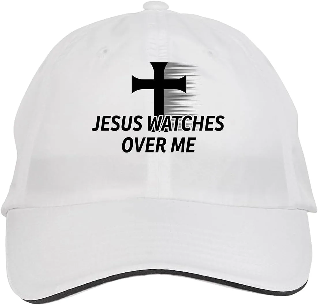 Jesus Watches Over storefront pierce imply ME Christian Cross Hat Adjustable Cap, DesK80 White Makoroni - 
