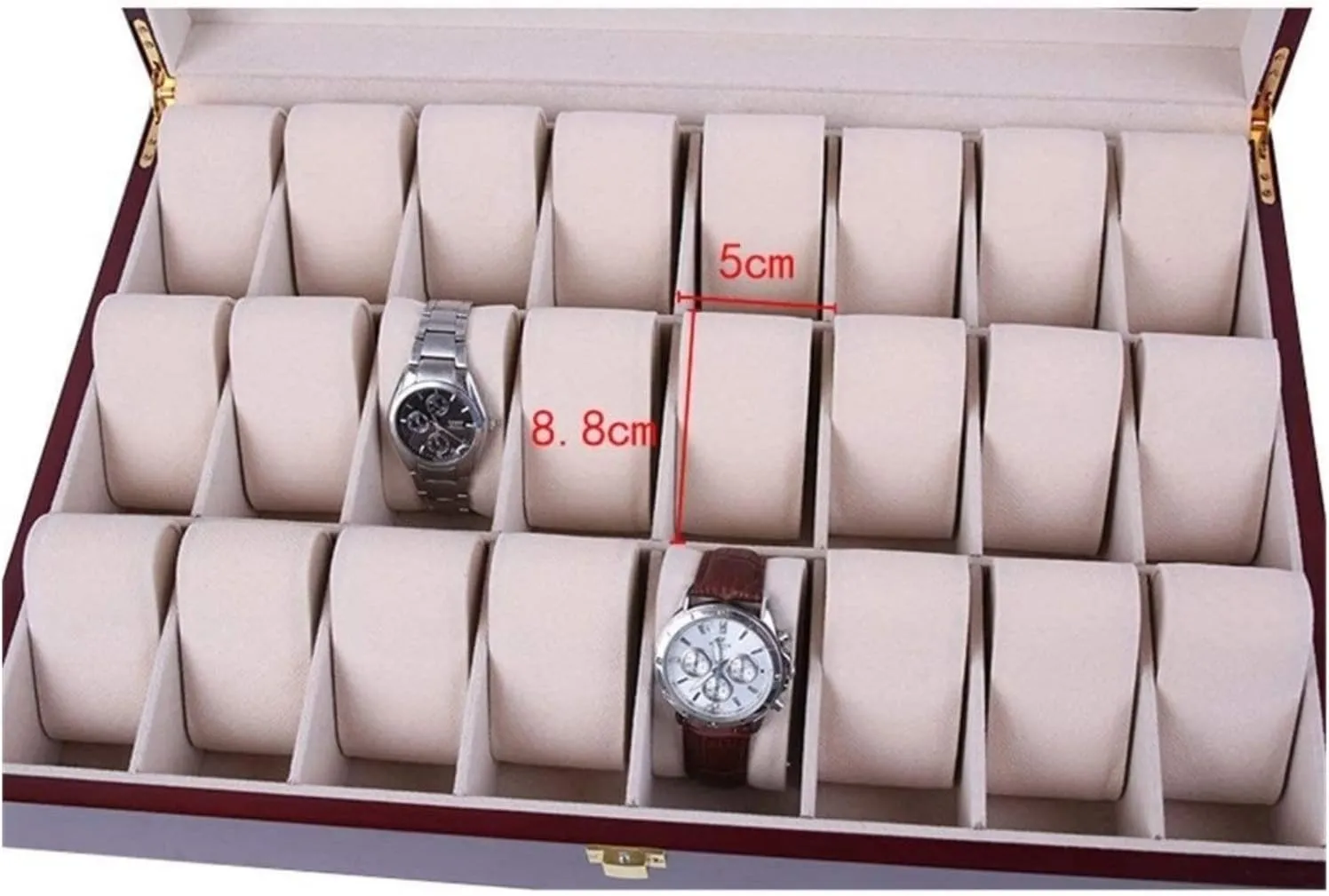 Jewellery Wood 24 Grids Watch Box Organizer Clear Top Wristwatch Display Metal Buckle Watch Box Watch Winder(Red Wood-44 * 29.5 inconspicuously task restless implication sociable brother * 9cm) Watch Case Watch Roll Elegant Storage for Watch 