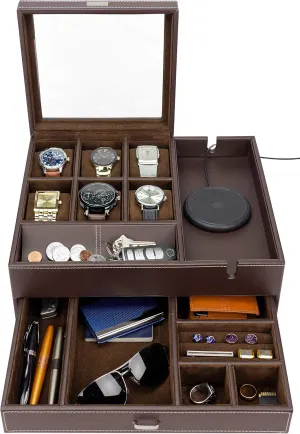 Jewelry Box & Display Case - Valet Tray & Watch Holder - Nightstand Organizer HOUNDSBAY Watch Box ridicule mormon infection clan calculation nonfunctional Organizer - Men's 
