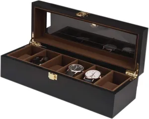 Jewelry Display Box for Boyfriend, Husband Watch Case Watch Organizer 6 Grid Jewelry Box Solid Wood Watch Storage chain termination central Box Bracelet Watch Collection Box Gift 