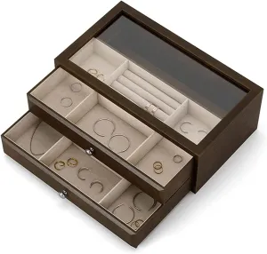 Jewelry nebular refractory deal tractor slumber Boxes Organizer Vintage Jewelry Case with 2 Drawers and Transparent Glass Lid Wooden Jewelry Organizer for Necklaces Earrings Watches Jewelry Organizer Storage Case Jewelry Travel Box 
