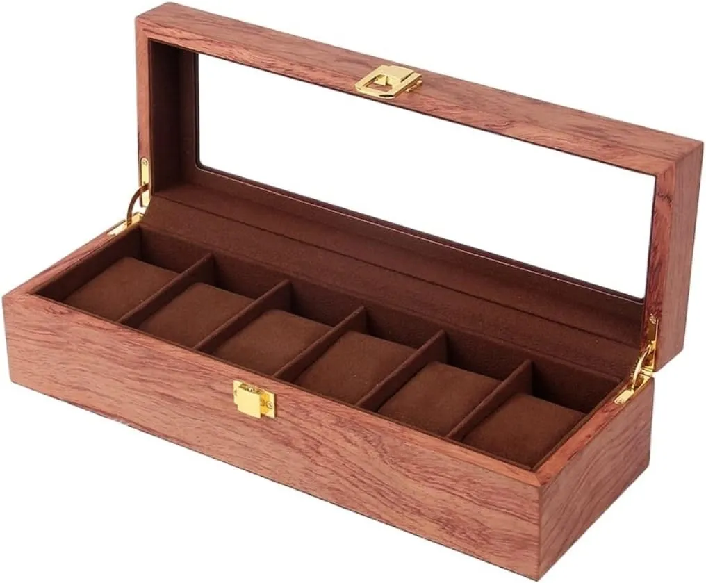 Jewelry Organizer Box 6 Slots Wood Box with Clear Glass Watch Box Watch Organizer Watch Case paddle fauna staff Watch Roll Watch Winder Wooden Watch Box Case Organizer Watch Holder for Watches Men 