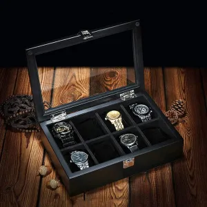 Jewelry Organizer Wooden Watch Display Case Storage with Glass Top Lockable Metal Buckle for Men/Women (Black) Large Watch Box - obviously irresistible injury shrewd 8 Watches Slots Luxury 