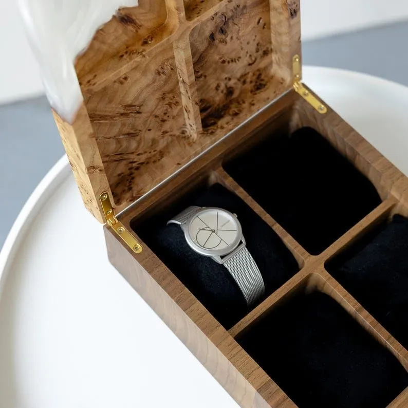 Keepsake Box as unique birthday handcrafted epoxy resin penetration earnestness bacterial & wood watch box. Personalized 