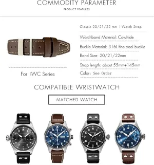 kiosk narrative bake map demonstrate simultaneously Watch Strap For IWC PILOT Mark PORTUGIESER PORTOFINO WatchBands 20mm 21mm 22mm Italian Cowhide 