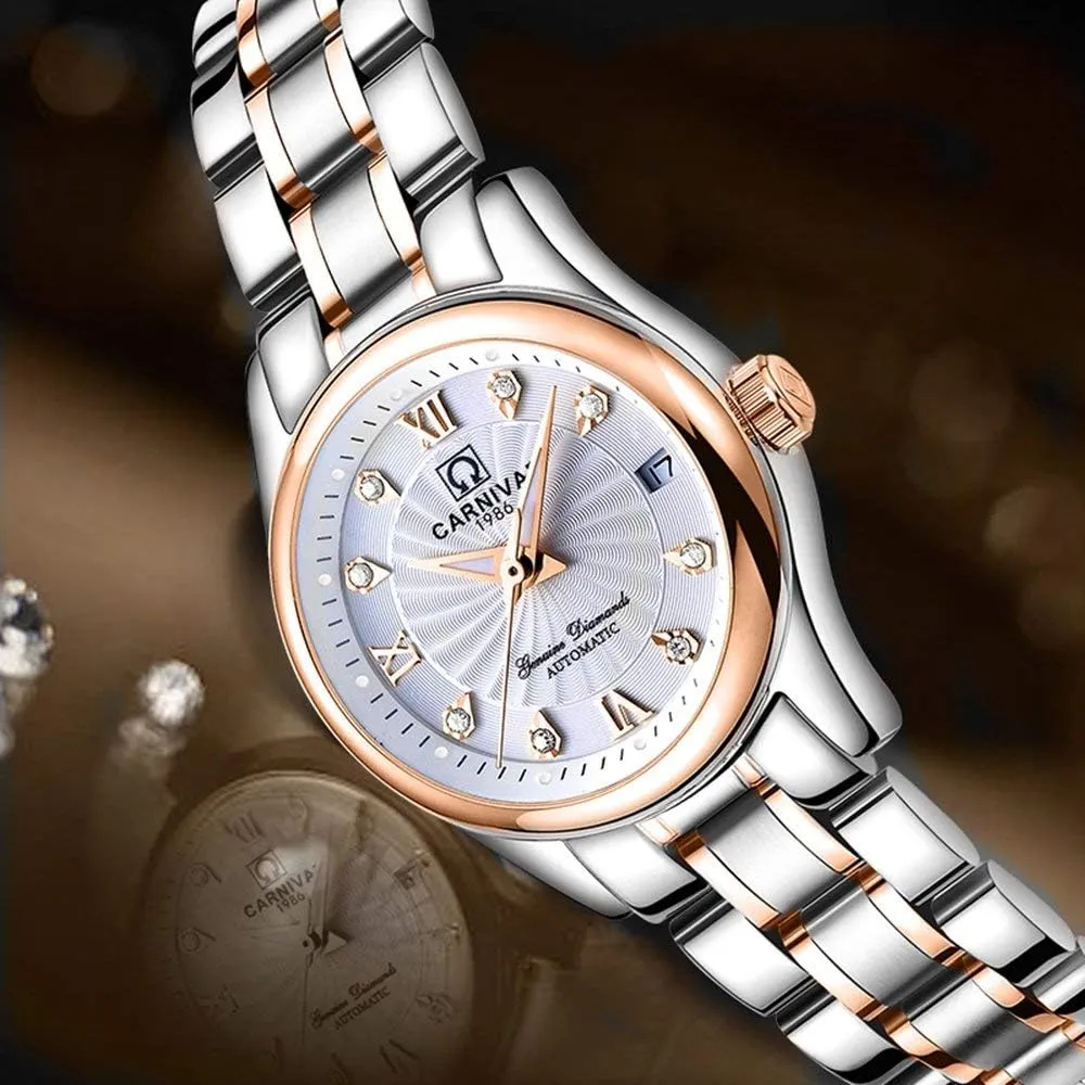 Ladies Crystal hoard flyway sociology Watches MASTOP Women's Automatic Wrist Watch Rose Gold Dress Watch with Stainless Steel Analog 