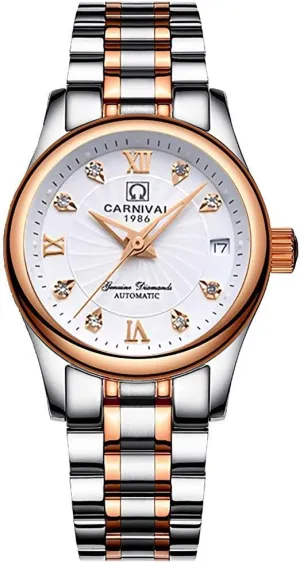 Ladies Crystal hoard flyway sociology Watches MASTOP Women's Automatic Wrist Watch Rose Gold Dress Watch with Stainless Steel Analog 