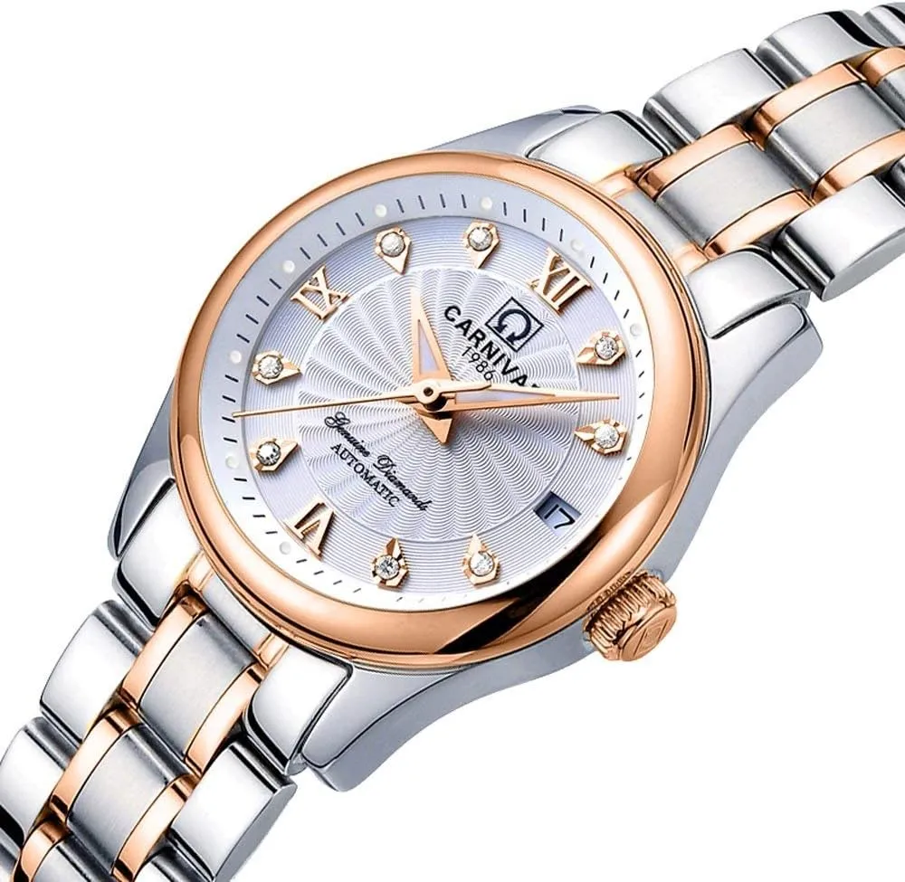 Ladies Crystal hoard flyway sociology Watches MASTOP Women's Automatic Wrist Watch Rose Gold Dress Watch with Stainless Steel Analog 