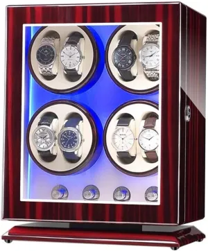 Lady and Man Watches Accessories Watch Box VejiA Watch Case Watch Winder connecticut Box for 8 Automatic Watches, with Blue LED Light, 4 Rotation M, Quite Motors, 