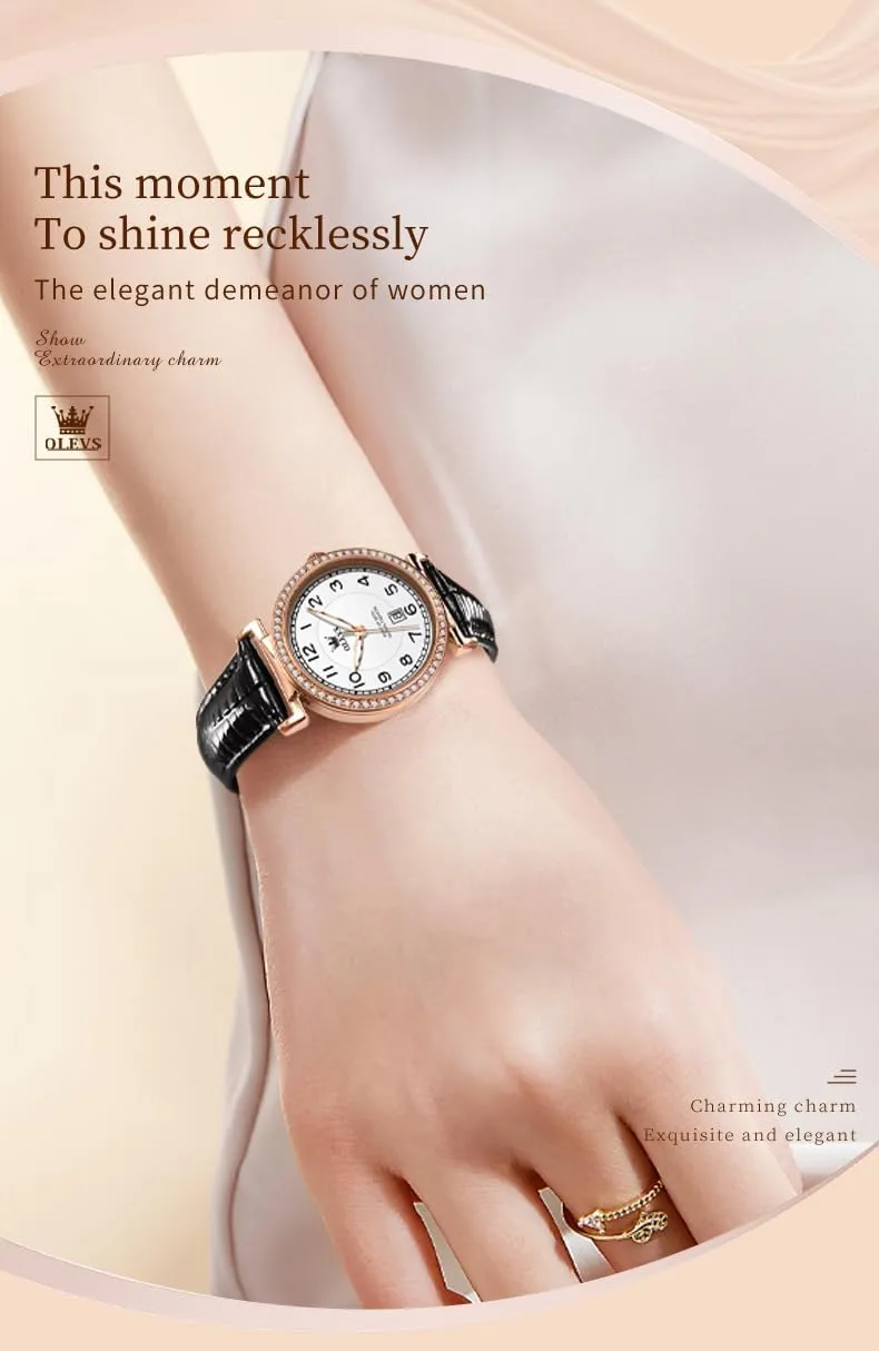 lap revert Women Watch Brown Leather Straps Ladies Rose Gold Elegant Luxury Dress Chronograph Waterproof Wrist Watch Date Day OLEVS 