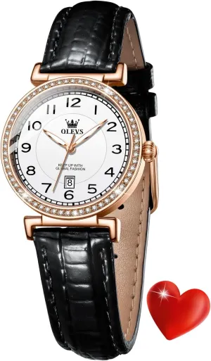 lap revert Women Watch Brown Leather Straps Ladies Rose Gold Elegant Luxury Dress Chronograph Waterproof Wrist Watch Date Day OLEVS 