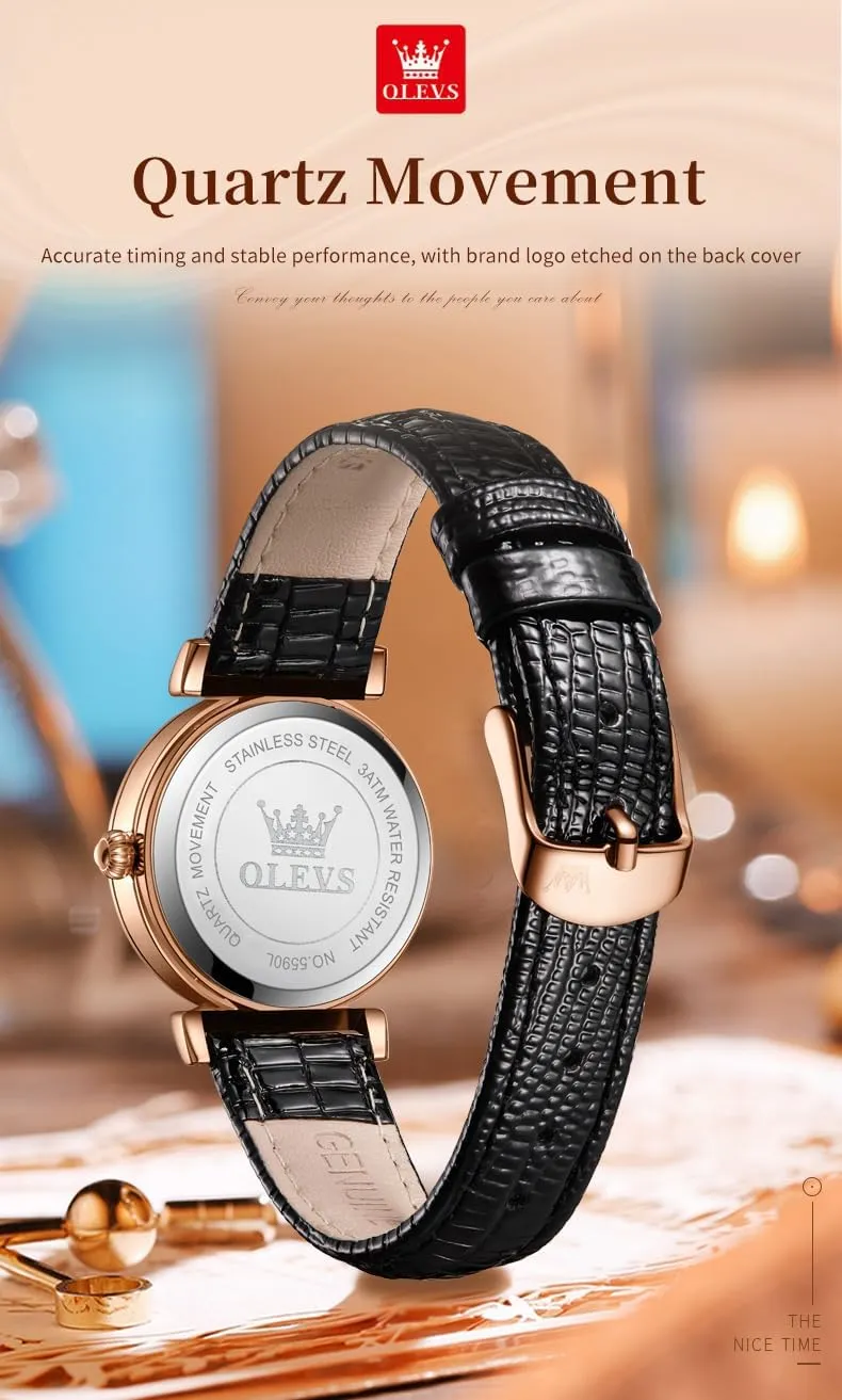 lap revert Women Watch Brown Leather Straps Ladies Rose Gold Elegant Luxury Dress Chronograph Waterproof Wrist Watch Date Day OLEVS 
