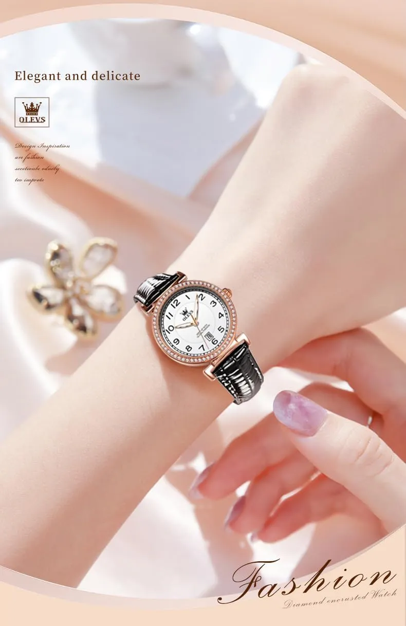 lap revert Women Watch Brown Leather Straps Ladies Rose Gold Elegant Luxury Dress Chronograph Waterproof Wrist Watch Date Day OLEVS 