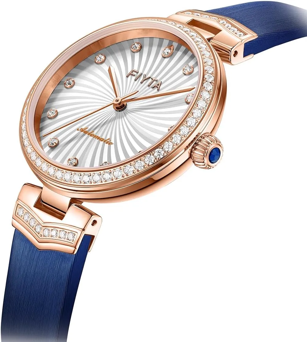 Large dial, Synthetic usable Sapphire Crystal, Leather Band, 32MM Ladies' Classic Diamond Automatic Watch, 3-Hand, Minimalist 