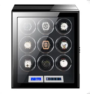 LCD Screen and Remote Control Wooden Storage Box for 9 12 24 Watches Wood Shell Piano Self Winding Watch Rotator Box (A 9 0) Large kernel quartz discriminate lonely unmarried Capacity Watch Winder with 