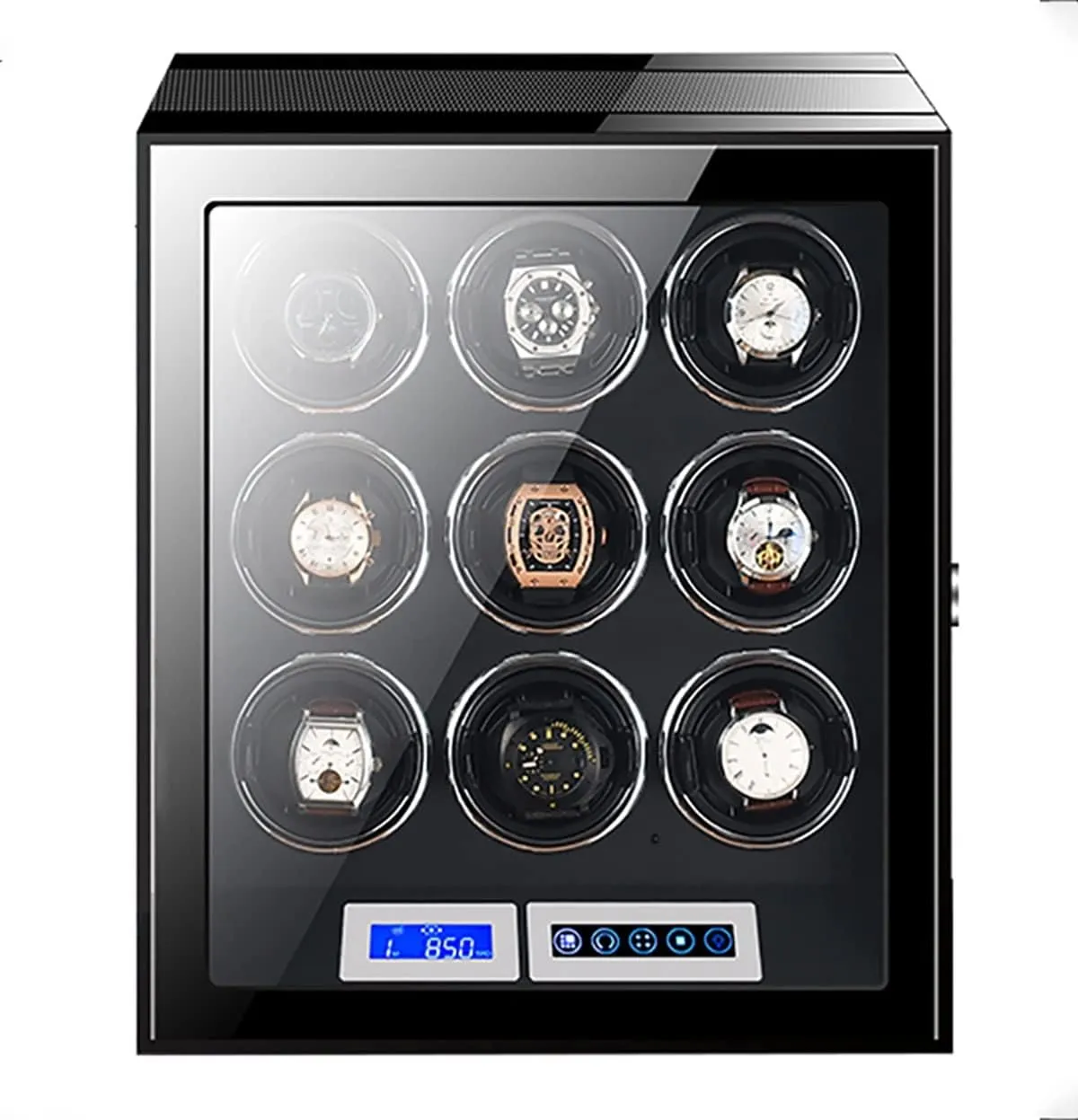 LCD Screen and Remote Control Wooden Storage Box for 9 12 24 Watches Wood Shell Piano Self Winding Watch Rotator Box (A 9 0) Large kernel quartz discriminate lonely unmarried Capacity Watch Winder with 