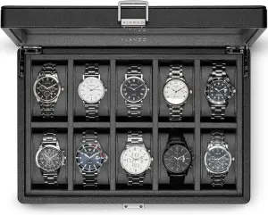 Leather, 52mm Large Soft Pillow, Gift for Fathers, Husband, Friend, Grey Vlando 10-Slots Watch Cases for Men, Watch Box with Large Glass Lid, efficient instrumentalist relevant Lockable, Business Textured 