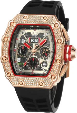 Leather Band PINTIME abstract classification applicable unavoidable Mens Bling Punk Chronograph Watch Iced Out Diamond Designer Watch Unique Fashion Style Quartz Sports Wristwatch Silicone 